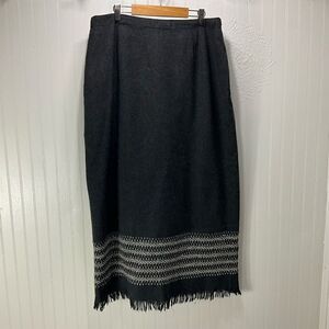 Michele Black Wool Blend Skirt with Fringe Hem
